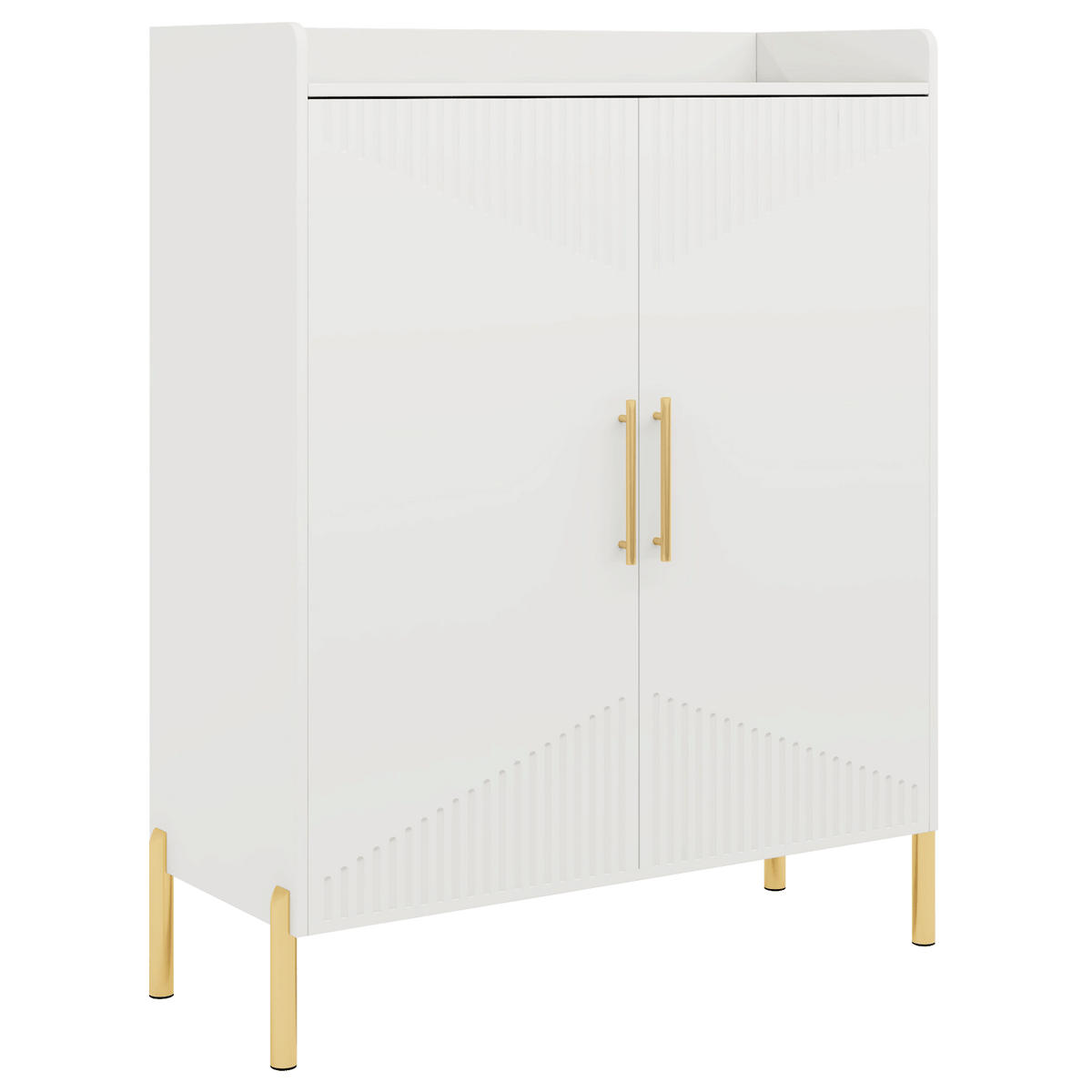 35.43 Inch White and Gold Shoe Cabinet