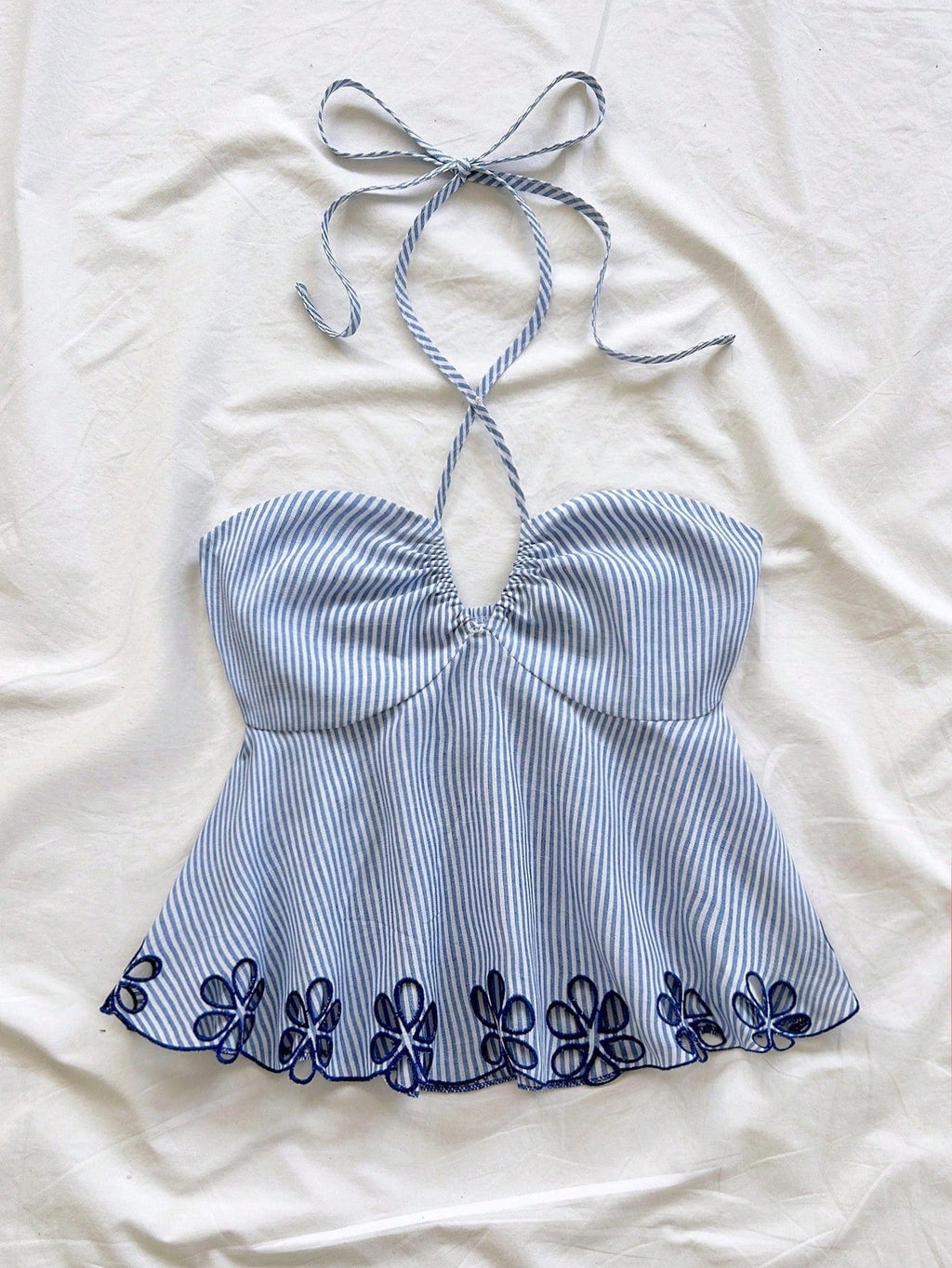 One-shoulder Strap Backless Striped Tie-top