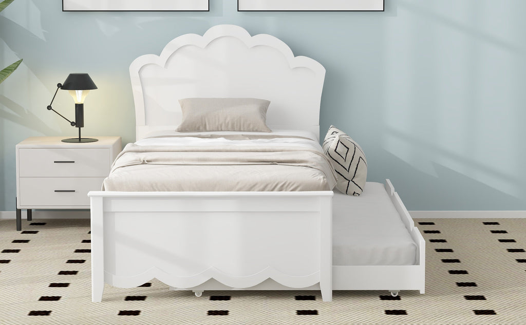 Twin Size Wood Platform Bed with Headboard and Twin Size Trundle