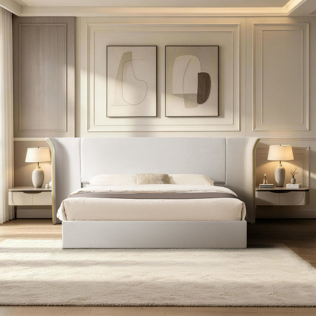 King Size Luxury Wing-Back Upholstered Bed Frame