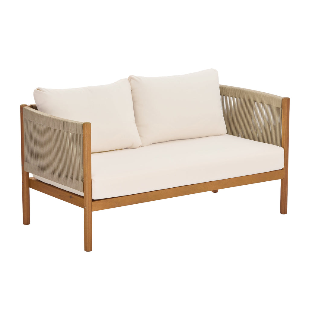 Outdoor Loveseat and Coffee Table Set with Acacia Wood Frame