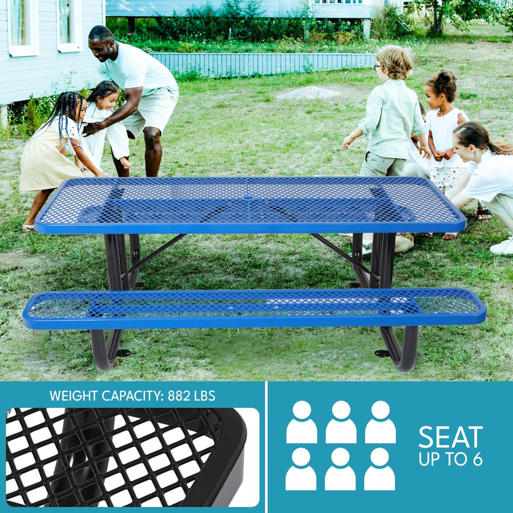 6 Ft. Rectangular Outdoor Picnic Table with Umbrella Pole