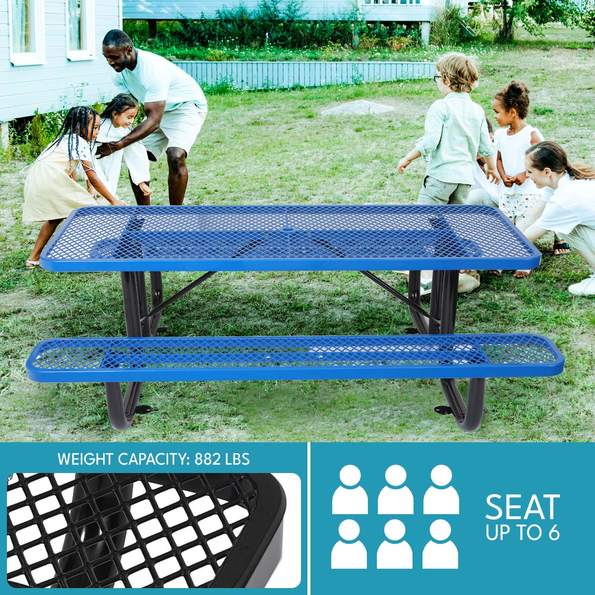 6 Ft. Rectangular Outdoor Picnic Table with Umbrella Pole