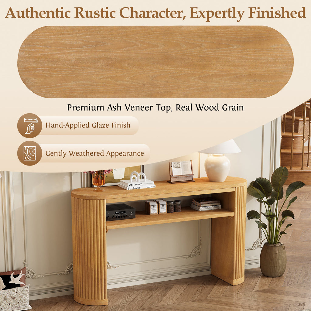 TREXM Rustic Console Table with Fluted Legs