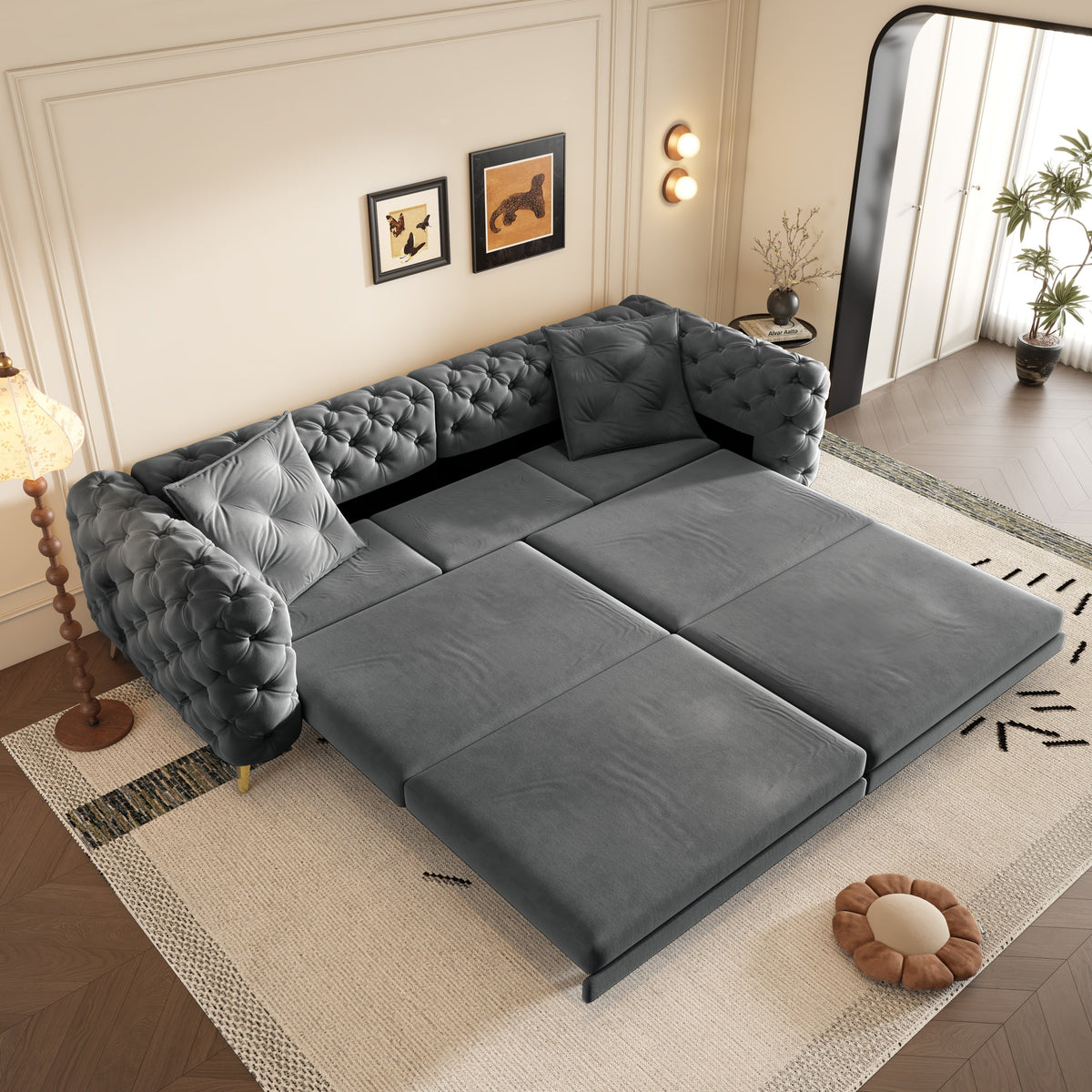 3-in-1 Convertible Sleeper Sofa with Movable Ottoman