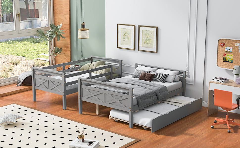 Twin Over Full Bunk Bed with Ladder, Trundle & Safety Guardrail