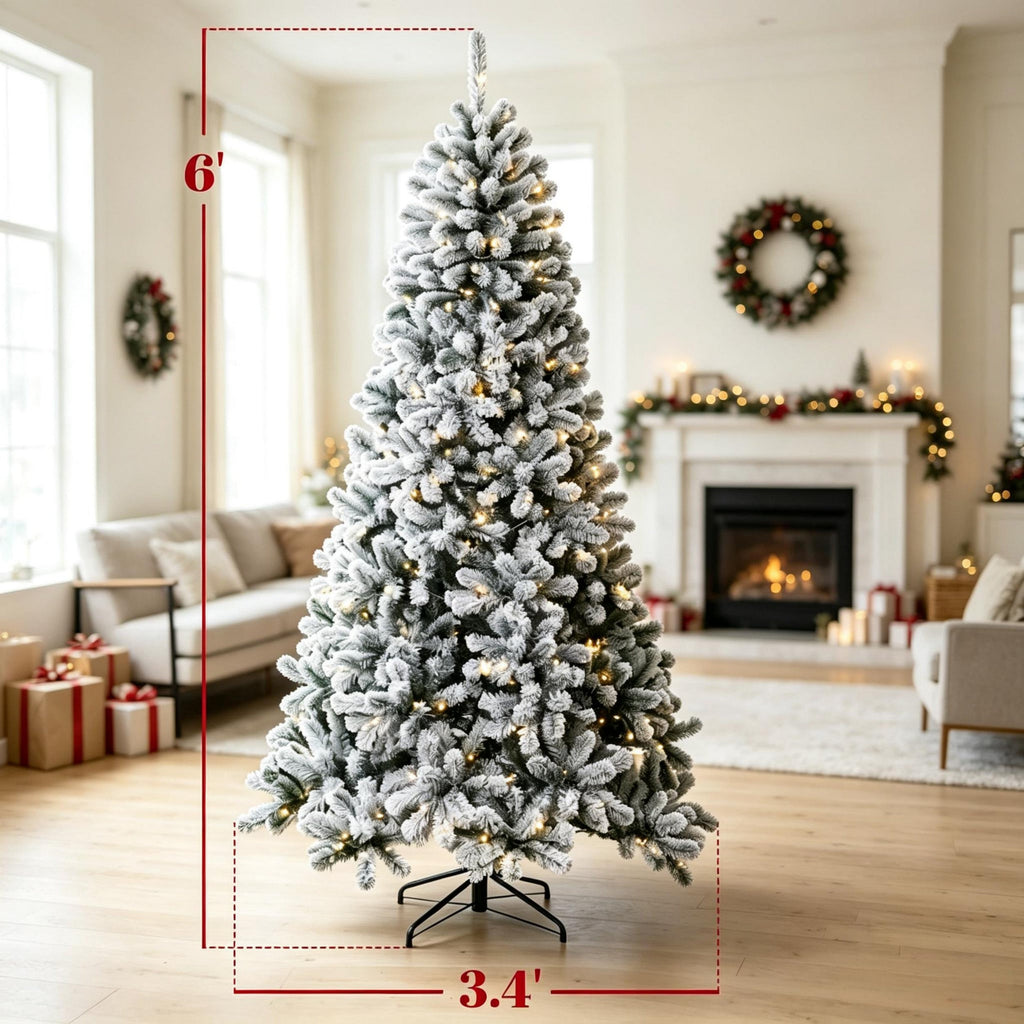 6 ft Pre-Lit Snow-Flocked Northern Pine Artificial Christmas Tree