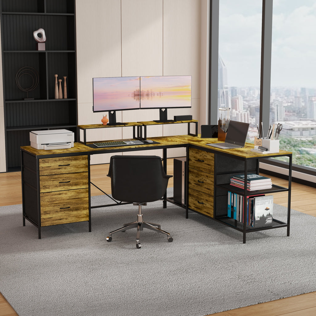 114" L-Shaped Desk with Power Hub, Industrial Design