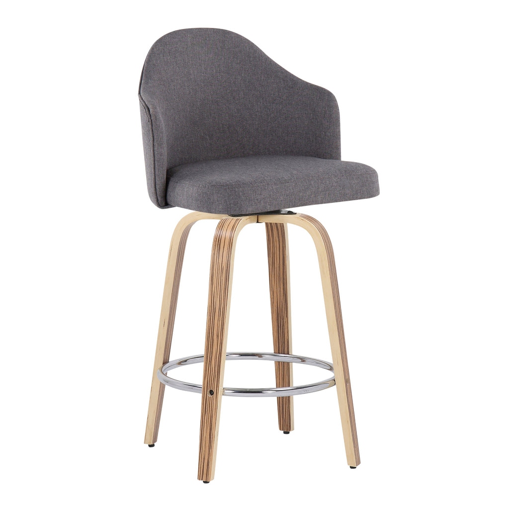 Mid-Century Modern Fixed-Height Counter Stool with Zebra Wood Legs