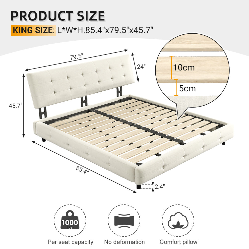 King Size Bed Frame with Tufted Headboard