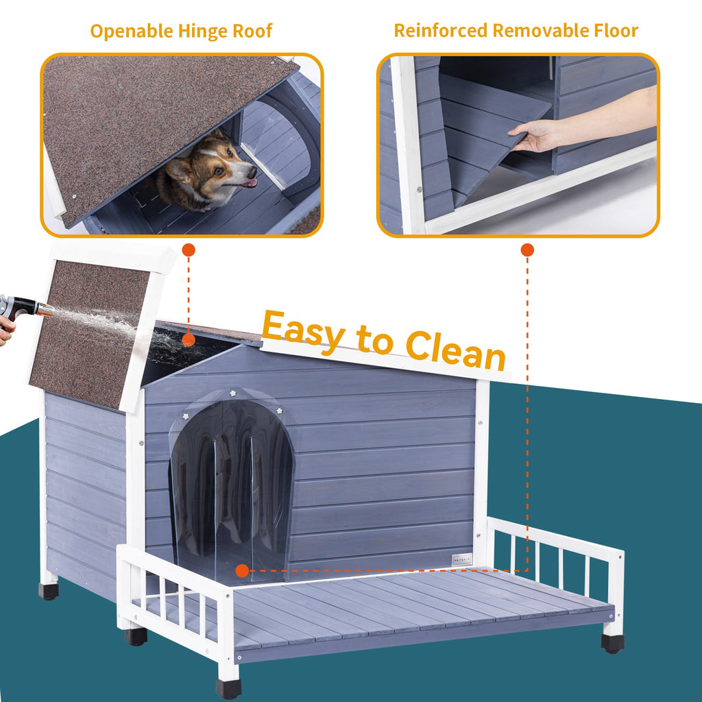 Large Wooden Dog House Indoor Outdoor with Terrace