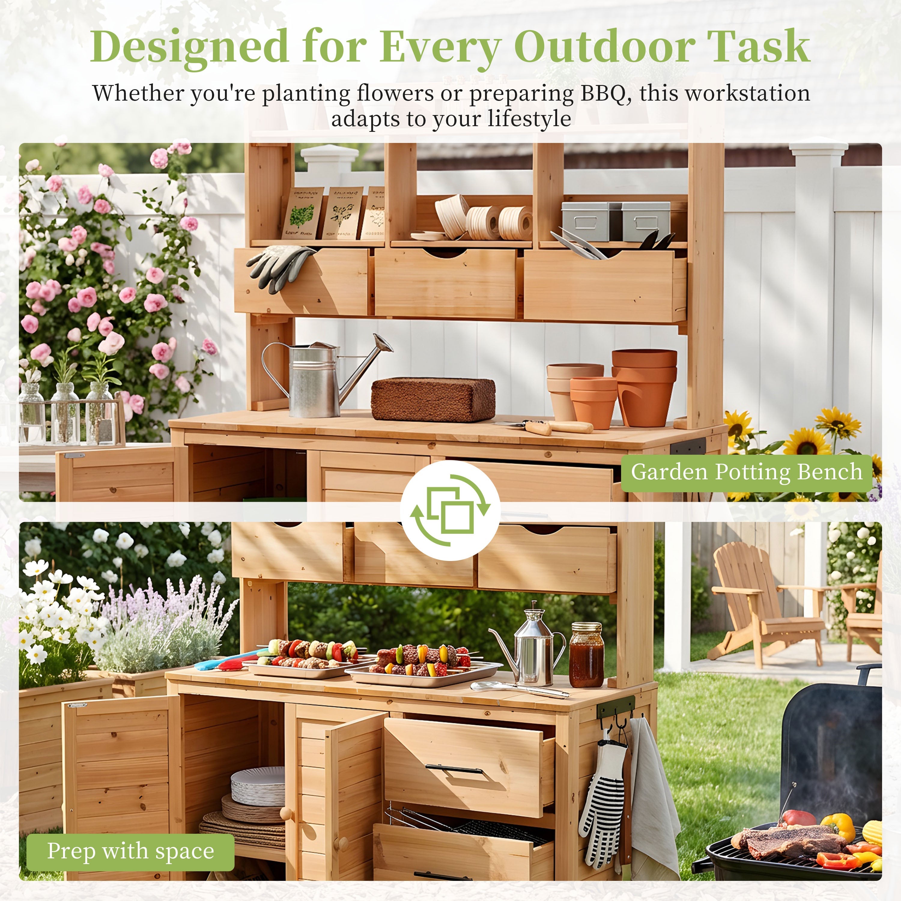 TOPMAX Farmhouse Patio Potting Bench