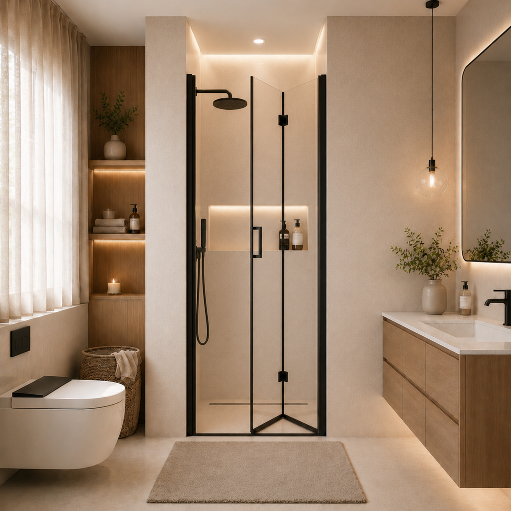 Semi-Frameless Folding Pivot Hinged Shower Door