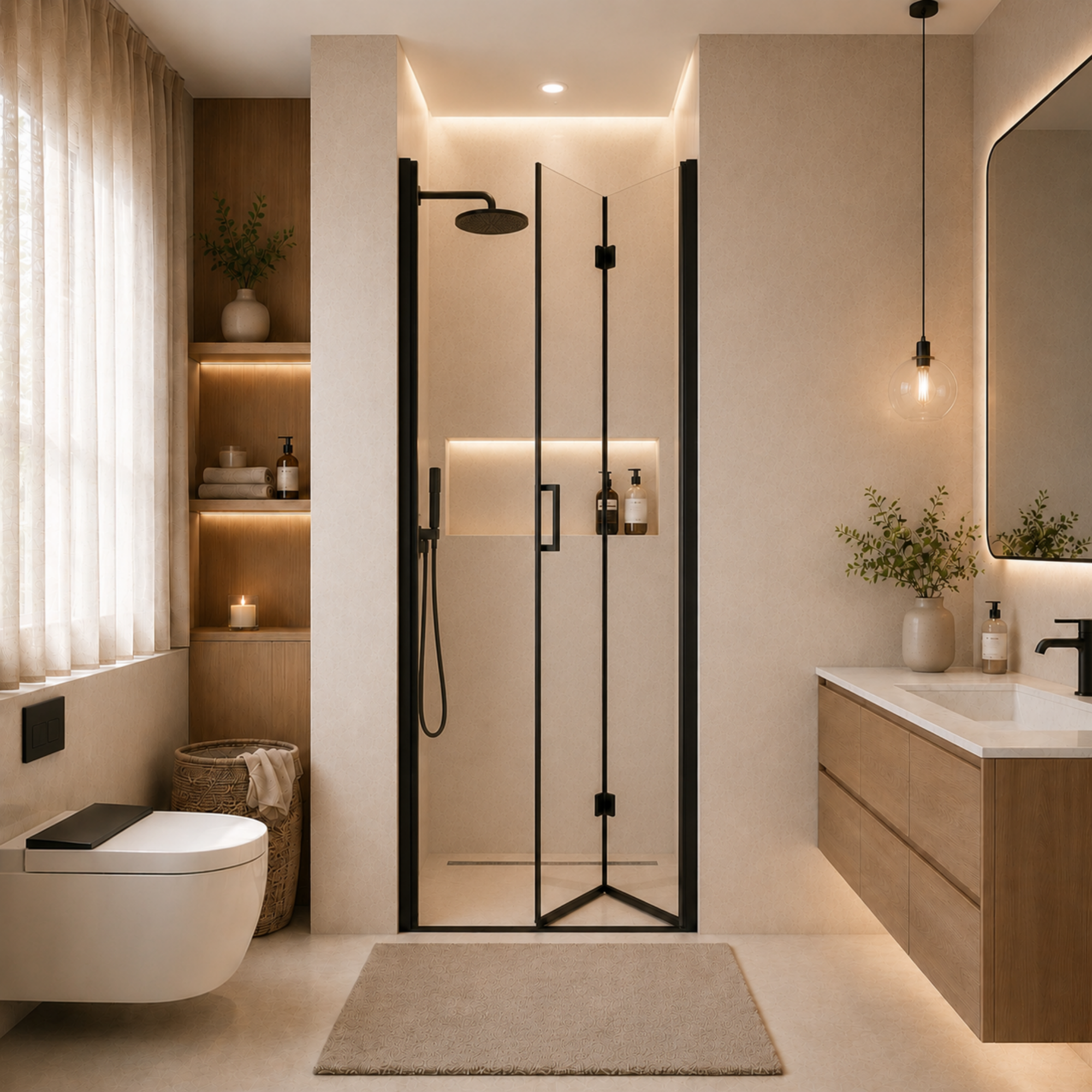 Semi-Frameless Folding Pivot Hinged Shower Door