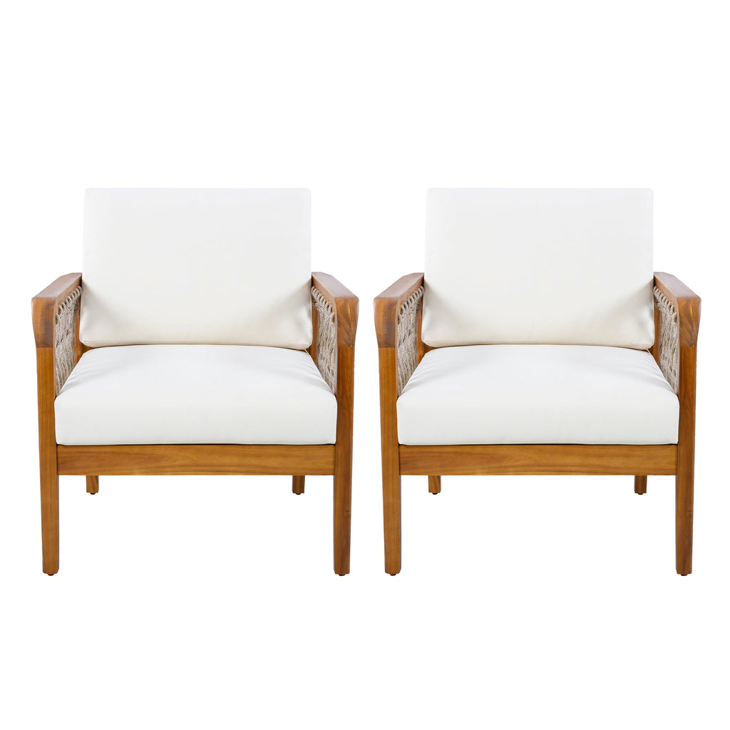 Outdoor Acacia Wood Club Chair with Handwoven Rope (Set of 2)