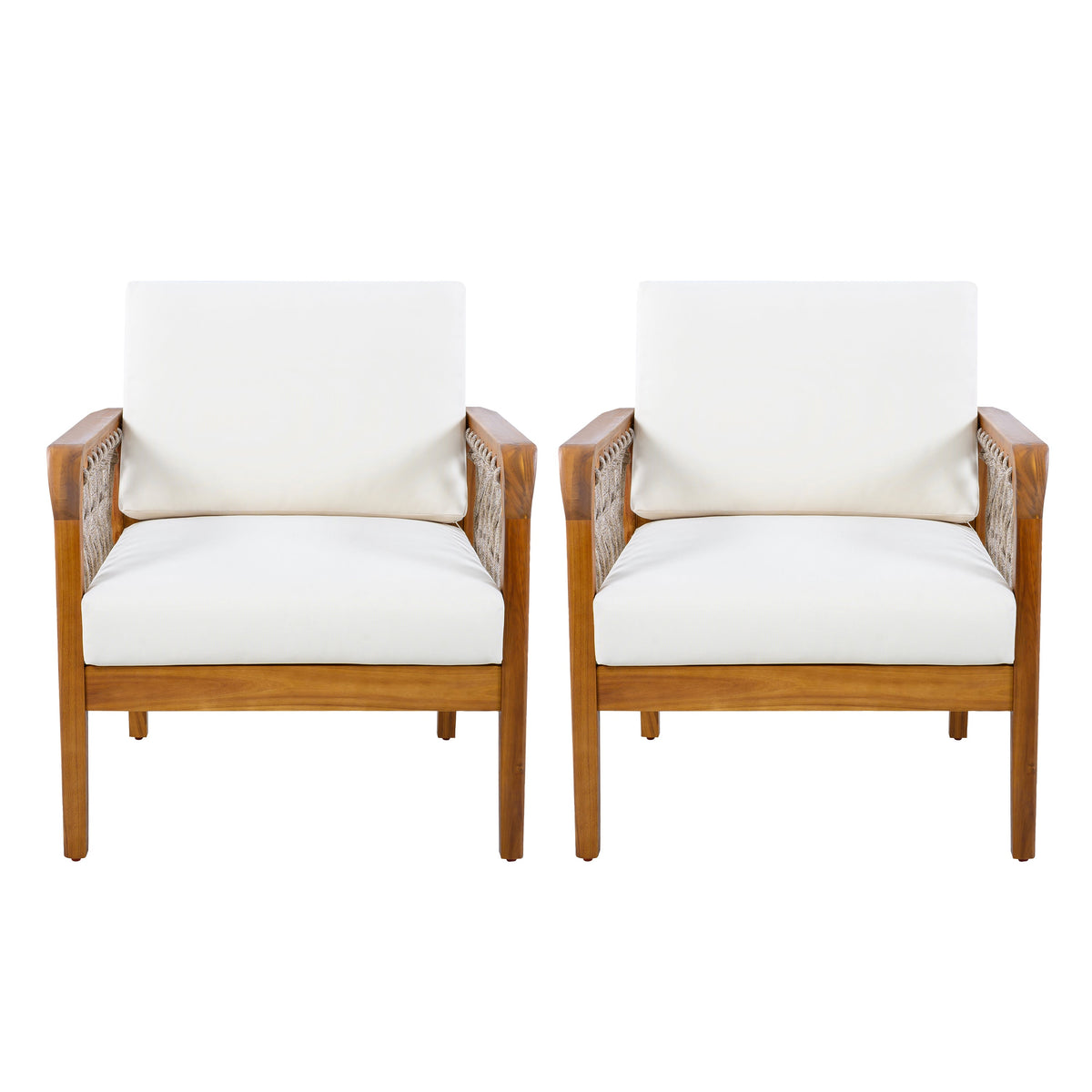 Outdoor Acacia Wood Club Chair with Handwoven Rope (Set of 2)