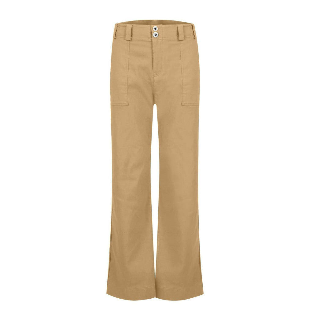 Women's Multi Pocket Stretch Elastic Waist Twill Cotton Pants  High Waisted, Comfortable Form Fitting  Formal Casual Wide Leg Pants