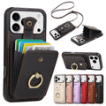 Leather Phone Case With Ring Holder And Card Slot Drop Proof Protective Case