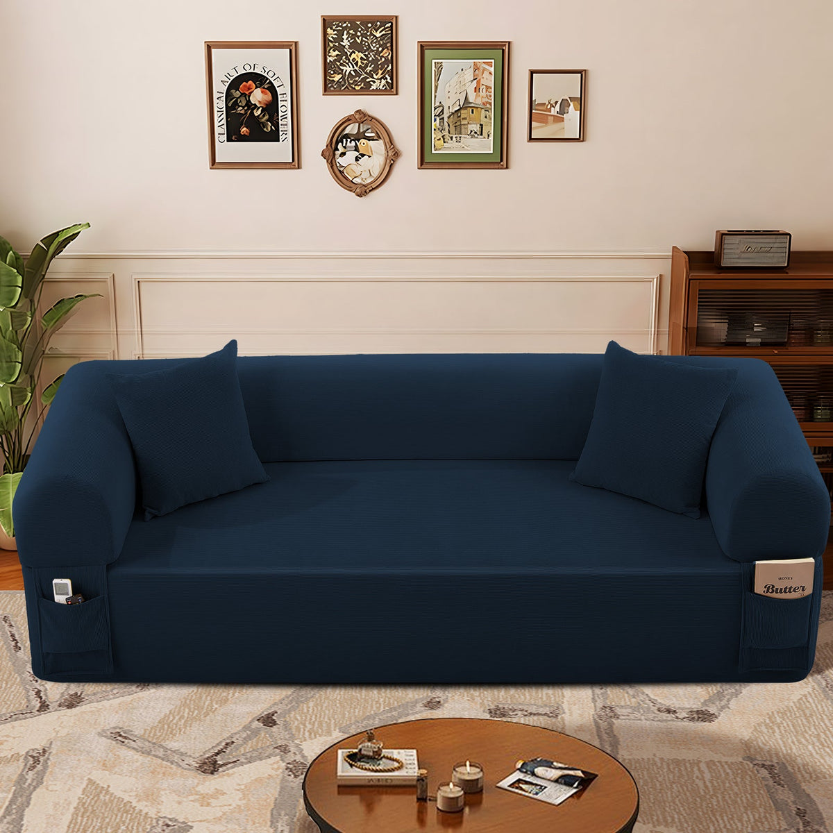 Spring Sofa with High-Quality Fabric, Pillows & Storage
