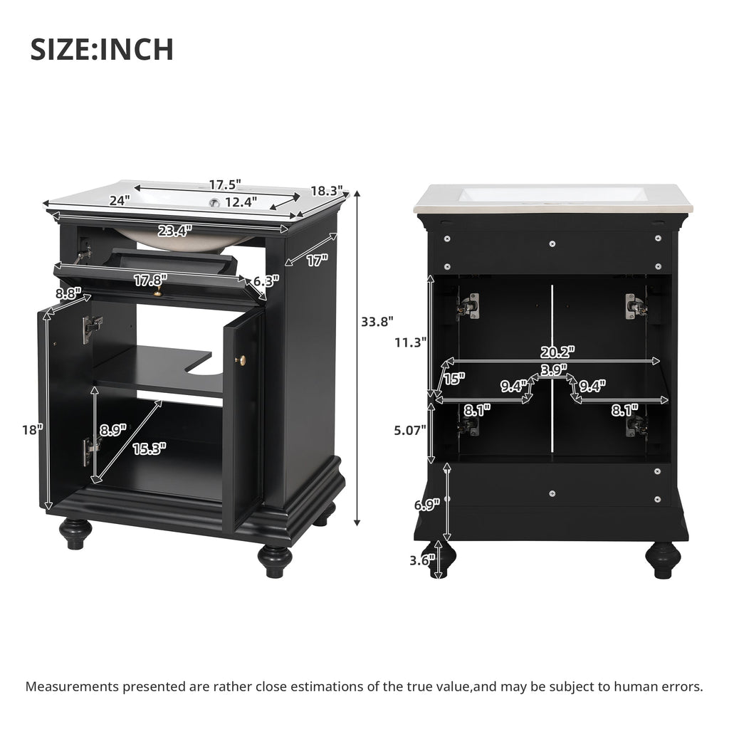 24" Modern Bathroom Vanity with Tip-Out Drawer & Soft-Close Hinges