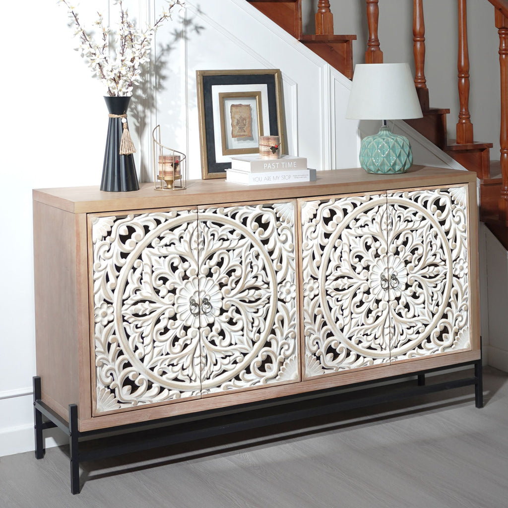 4 Door Wood Cabinet with Metal Base
