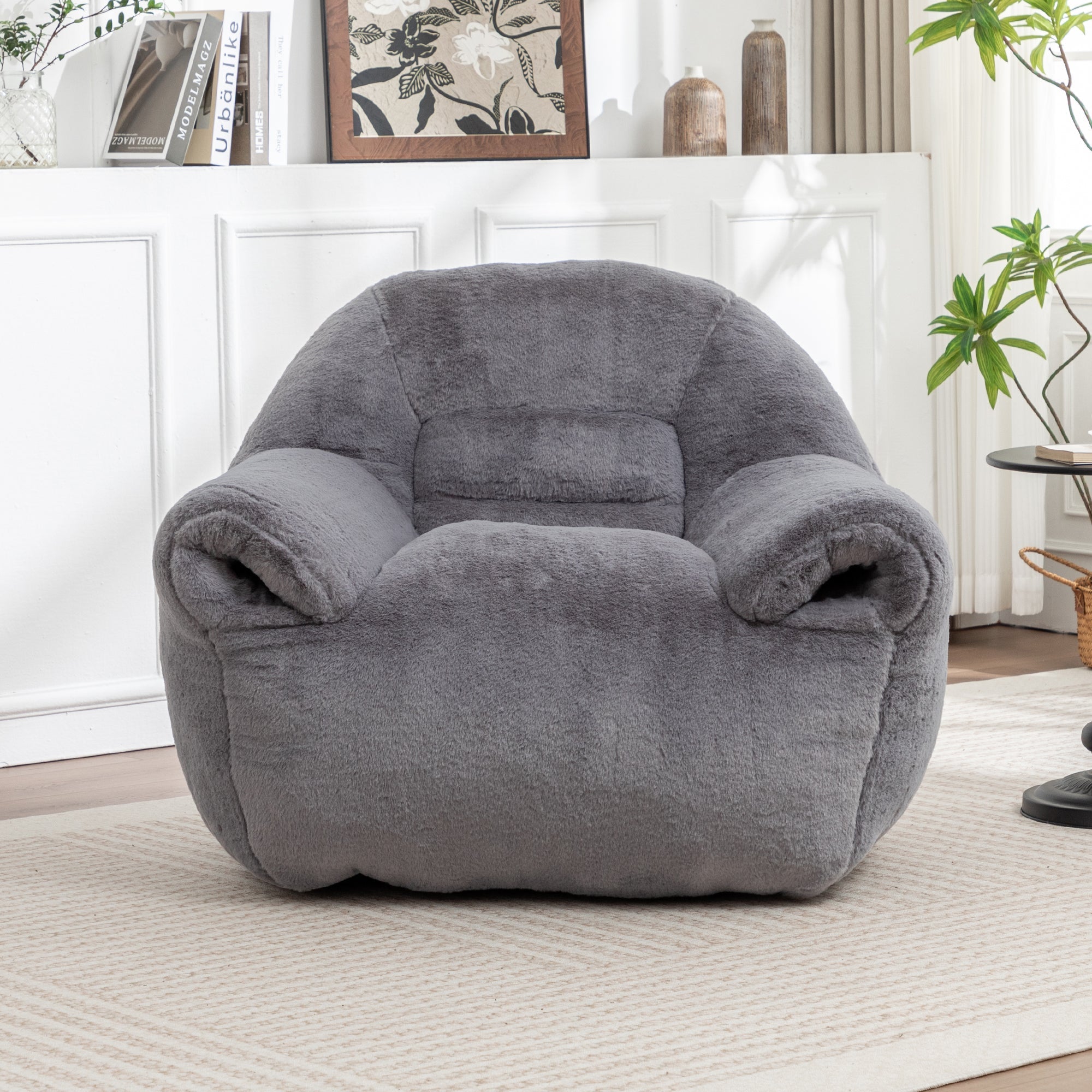 Comfy Faux Fur Bean Bag Chair with Back Support