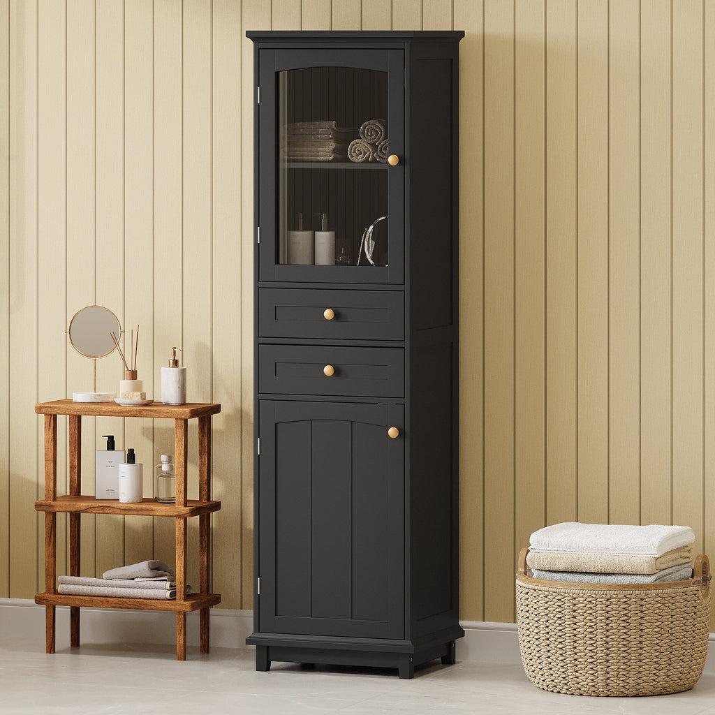 63" Tall Bathroom Storage Cabinet with Glass Doors