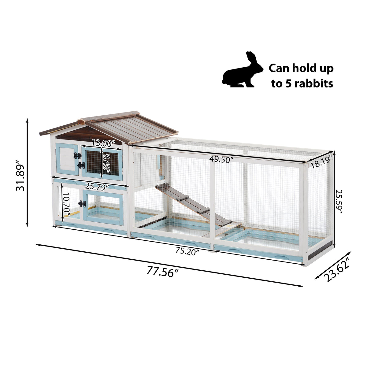 Outdoor Multi-Level Fir Wood Small Animal Rabbit Hutch with Removable Cleaning Trays