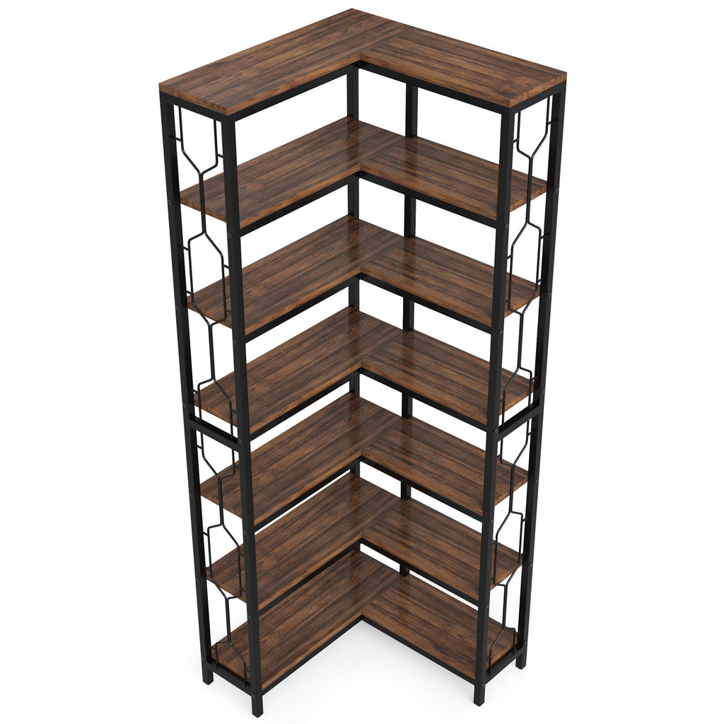 Stylish 7-Tier Industrial Corner Bookshelf