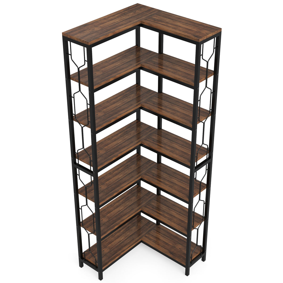 Stylish 7-Tier Industrial Corner Bookshelf