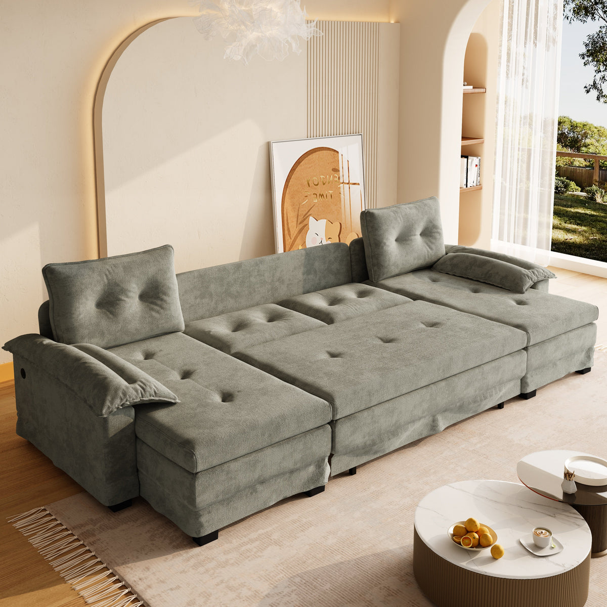 109.5" U-Shaped Sleeper Sofa with Pull Out Bed