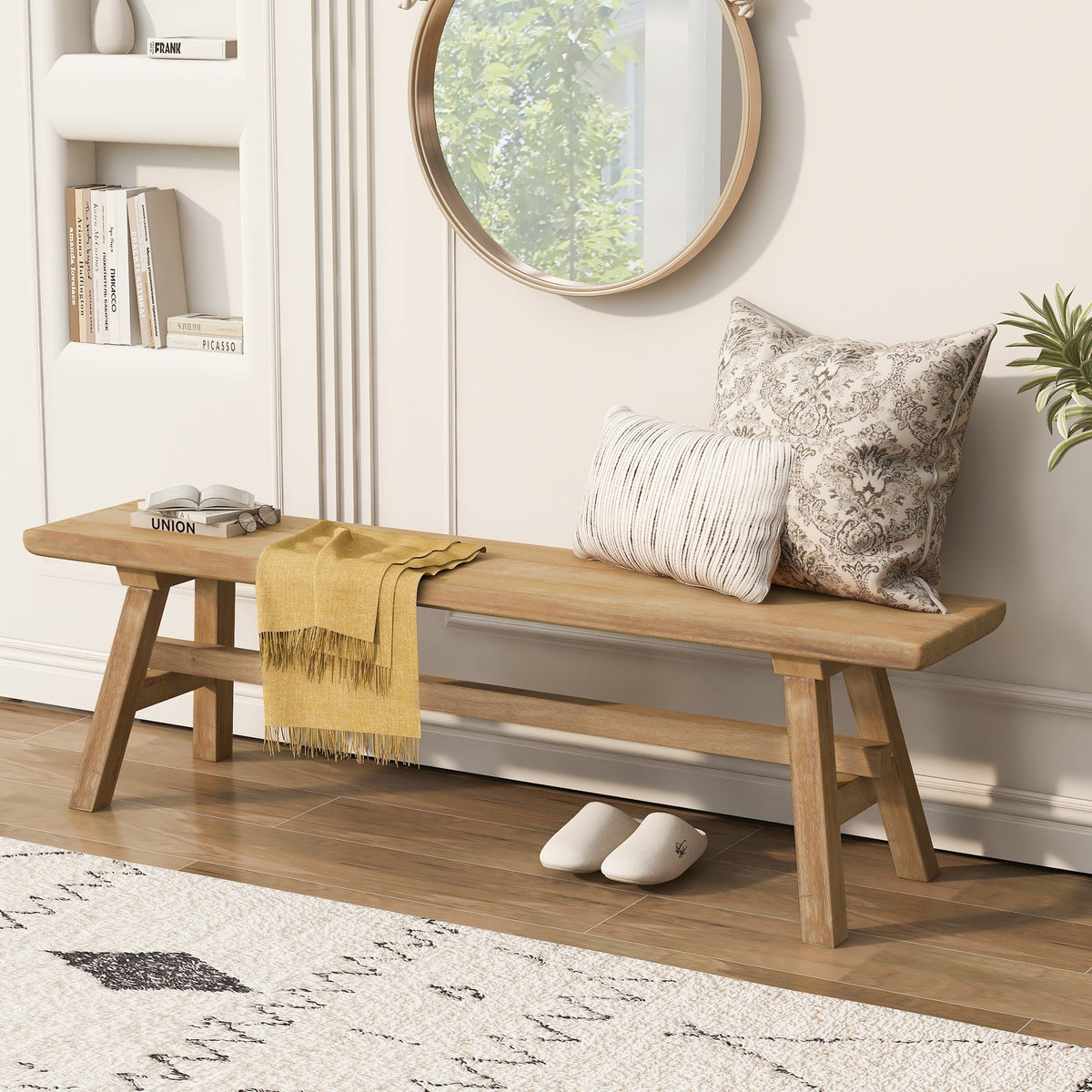 55" Farmhouse Wood Bench