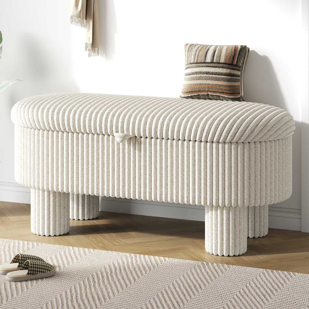 Modern Corduroy Storage Ottoman