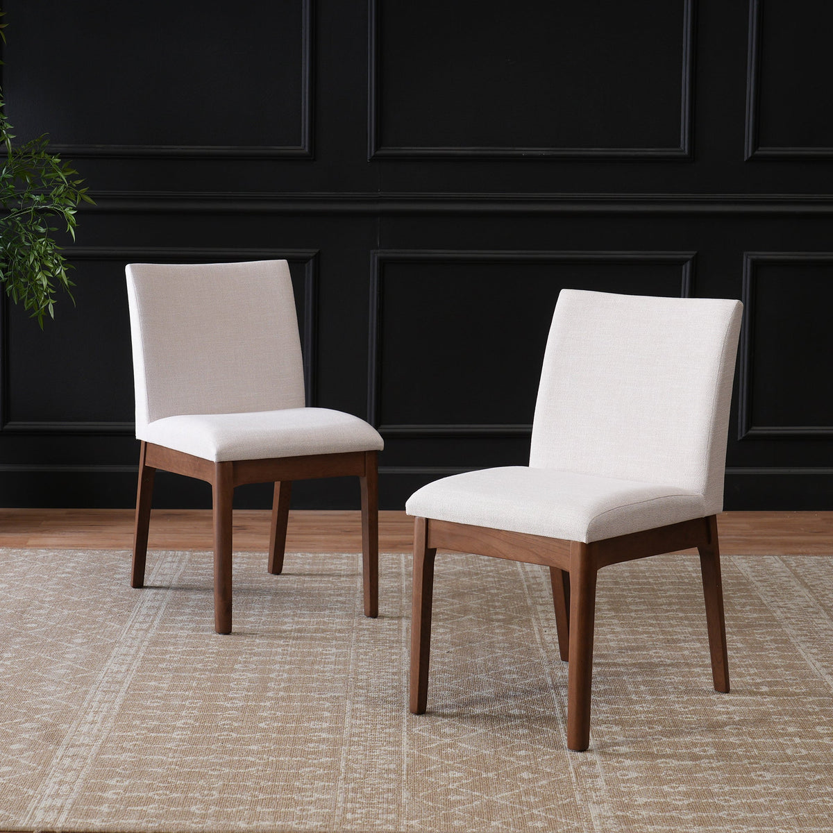 Set of 2 Contemporary Dining Chairs - Upholstered Seat and Backrest