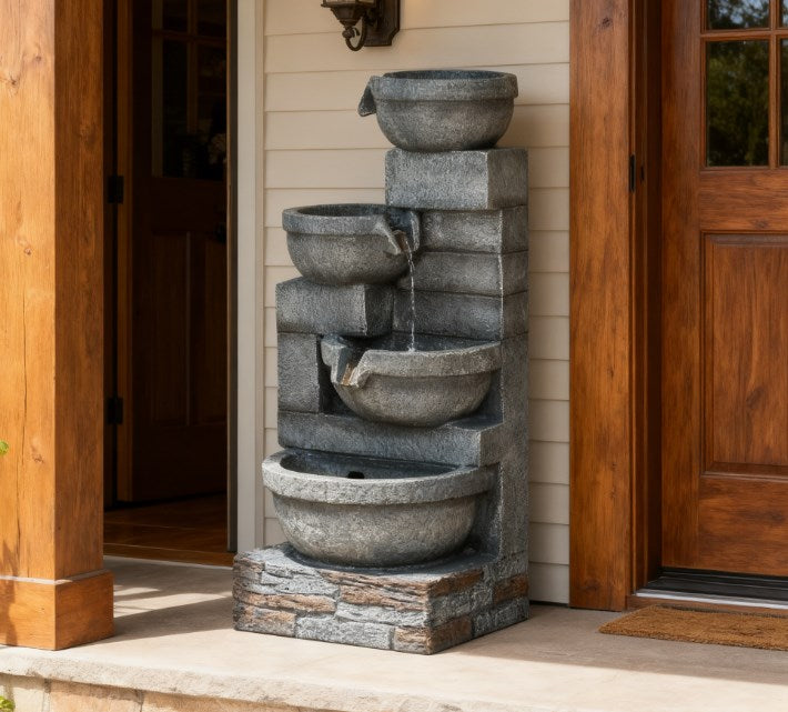 Garden Fountain - Tall Outdoor Waterfall Fountain with LED Lights