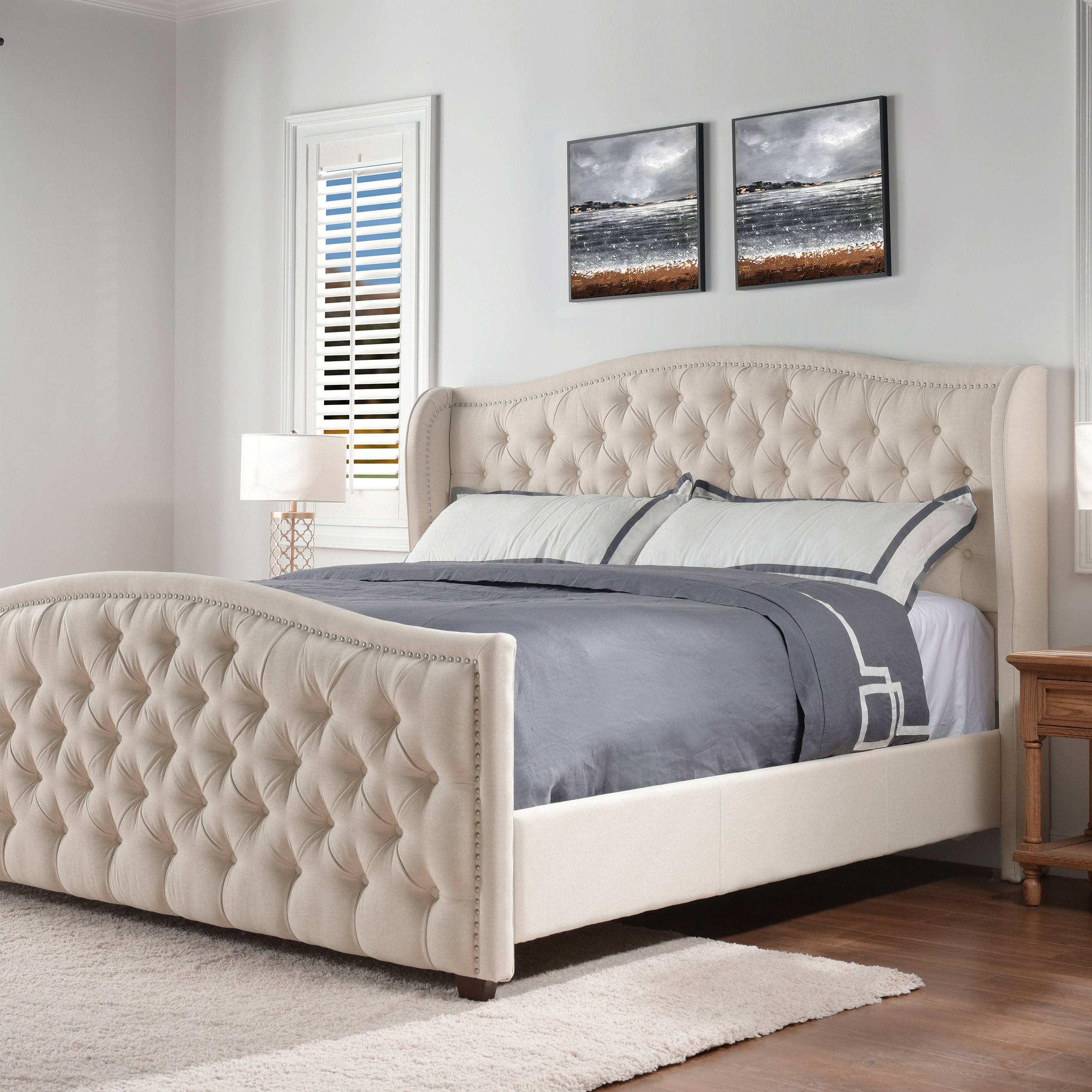 Marcella Upholstered Shelter Headboard Bed Set