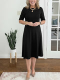 2026New Short-Sleeved Slim-Fitting Round-Neck Spring And Summer Solid Color Cross-Border Dress European And American Style Women's Dress