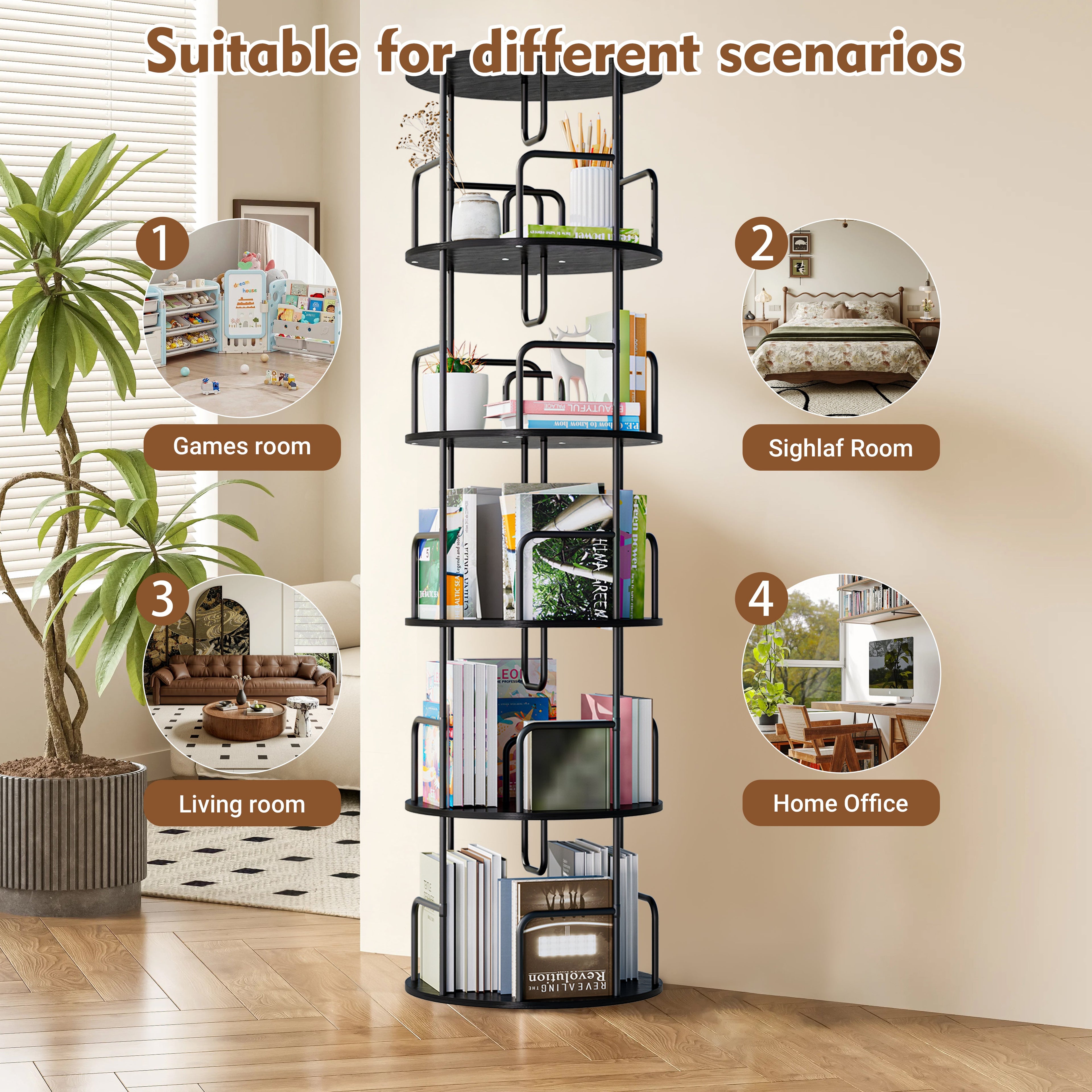 Rotating Bookshelf Tower - 5 Tier