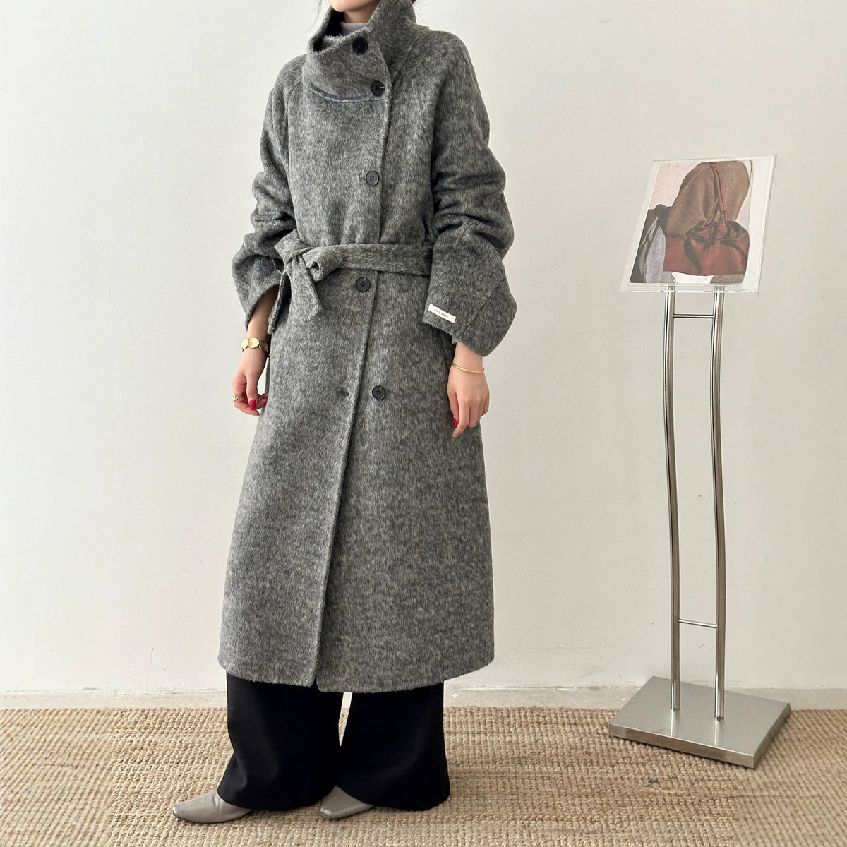 Womens Knee-length Oversized Double-faced Wool Coat