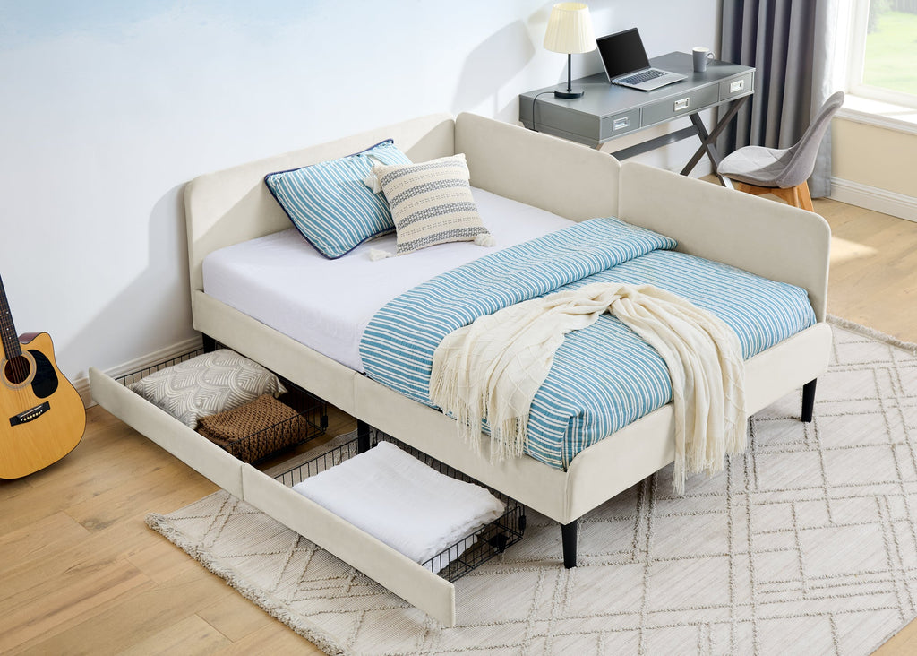 Full Size Upholstered Platform Bed Frame with 2 Storage Drawers