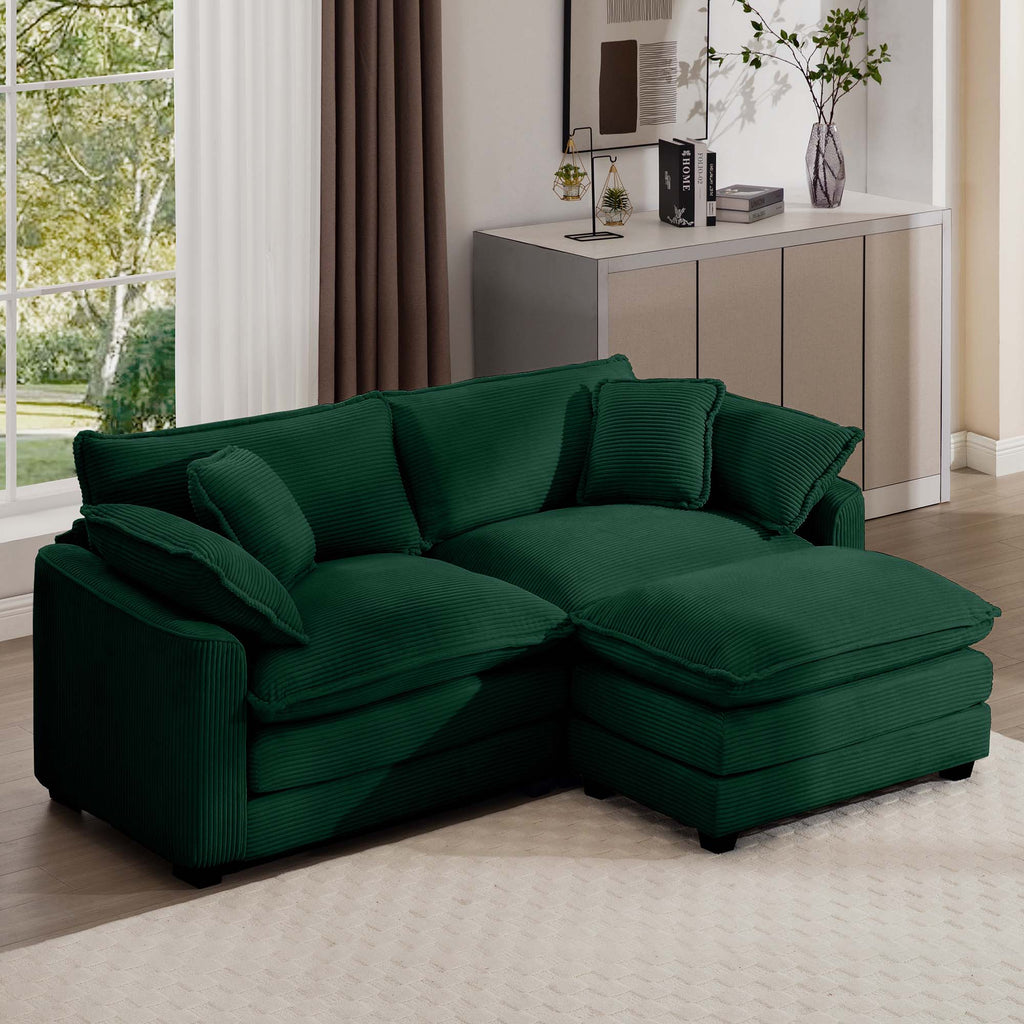 Corduroy Two-Seater Sofa with Ottoman