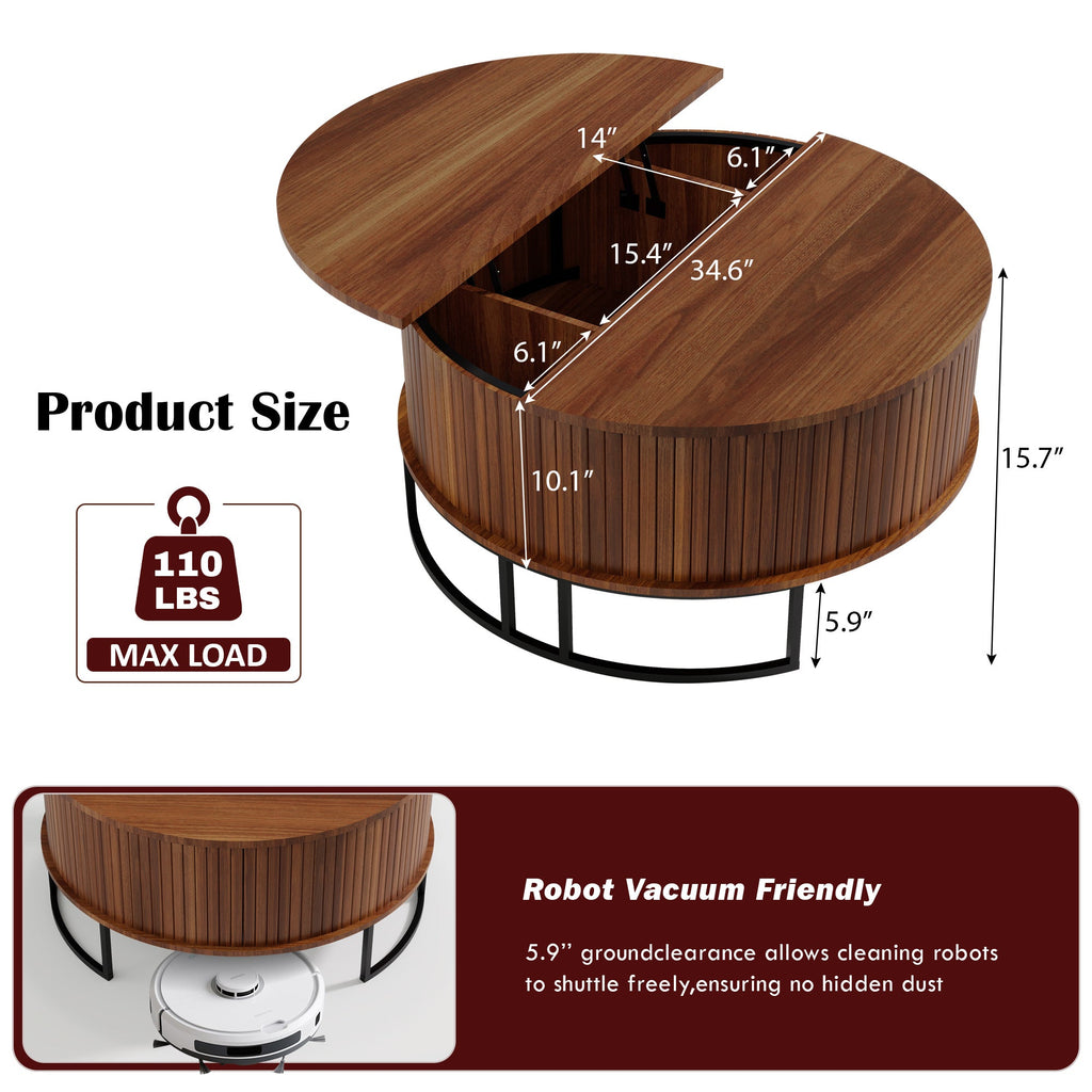 31.5" Round Coffee Table with Storage