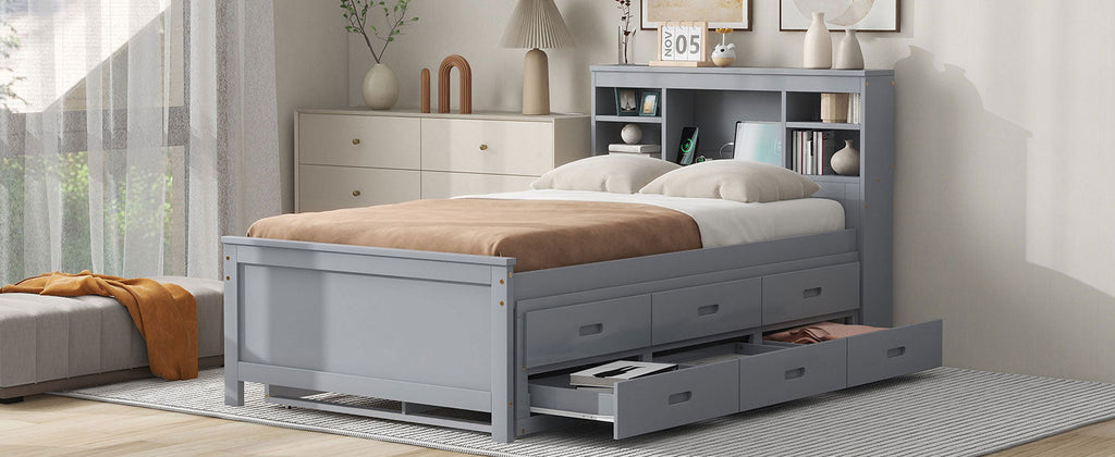 Twin Size Platform Bed with Storage Headboard and USB