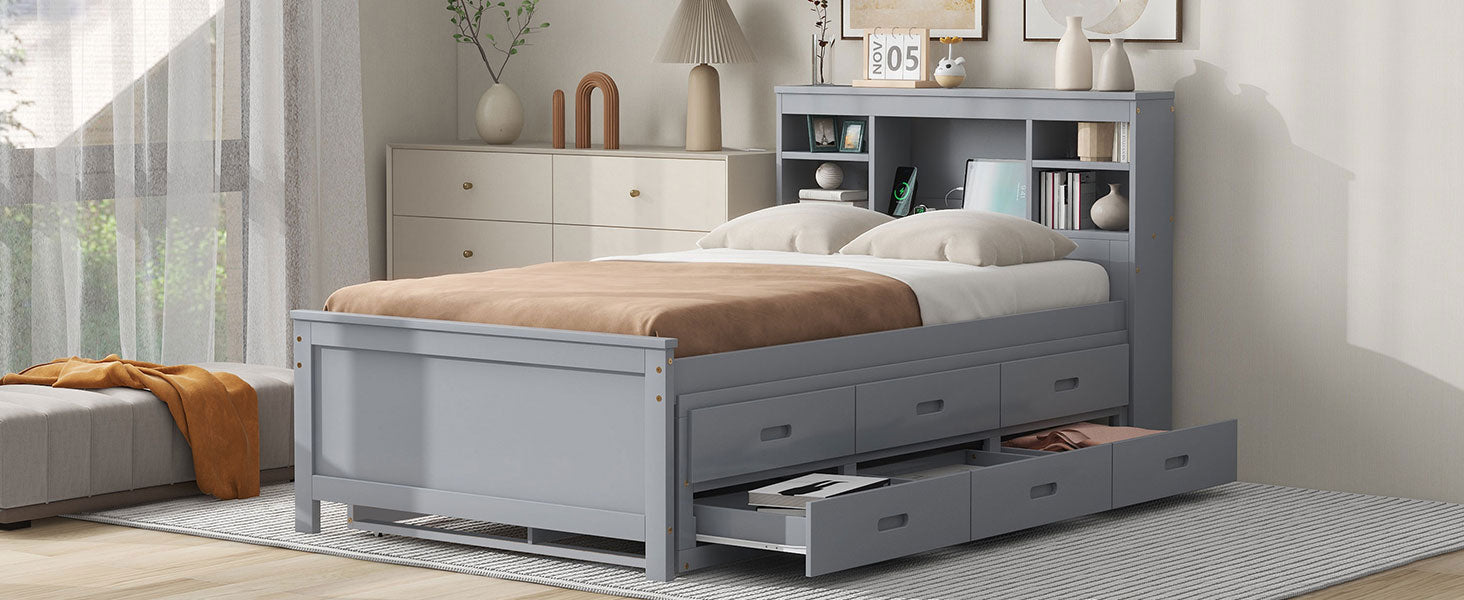 Twin Size Platform Bed with Storage Headboard and USB