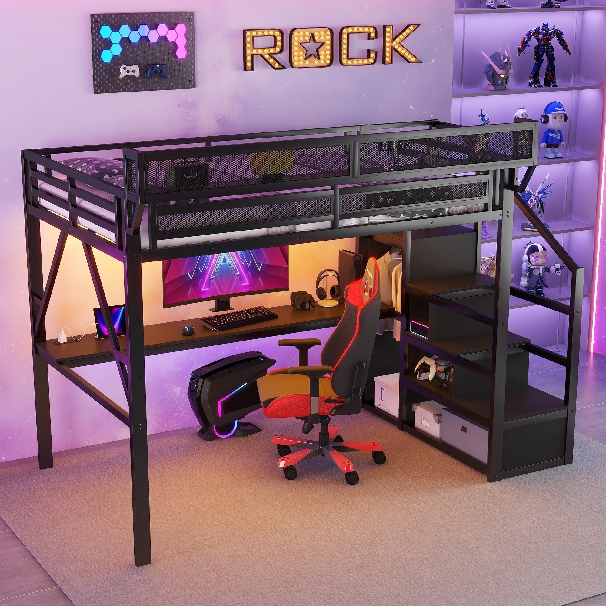 Full Loft Bed with Desk and Charging Station