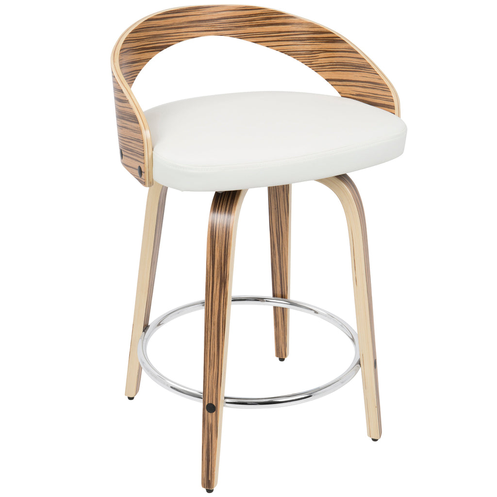 Mid-Century Modern Counter Stool with Swivel in Zebra Wood