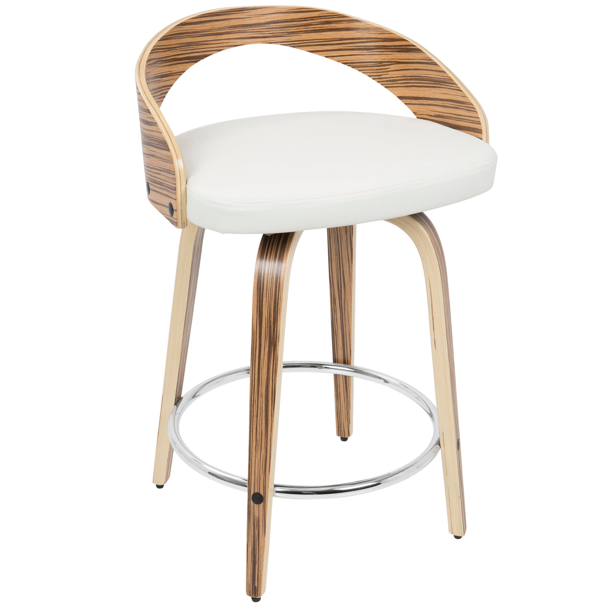 Mid-Century Modern Counter Stool with Swivel in Zebra Wood