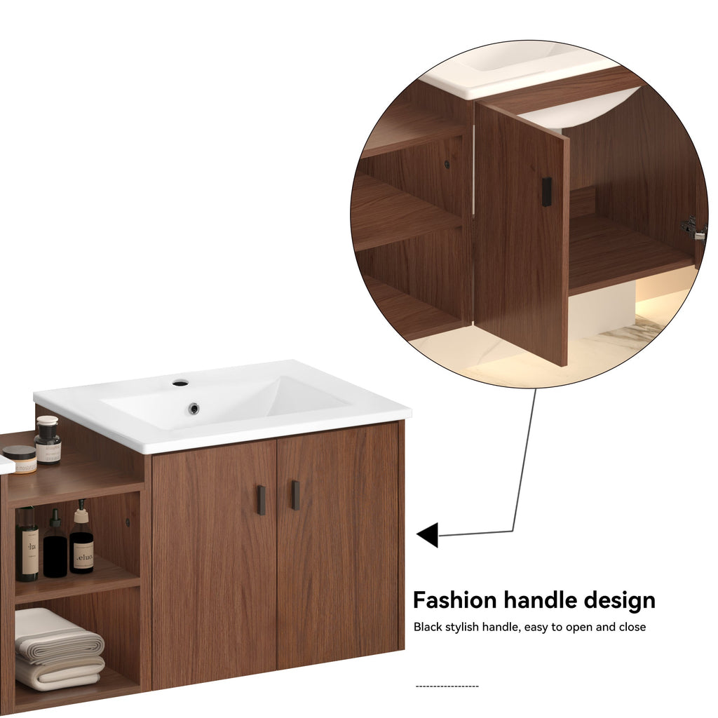60in Reddish Brown Bathroom Vanity with Soft Close Doors
