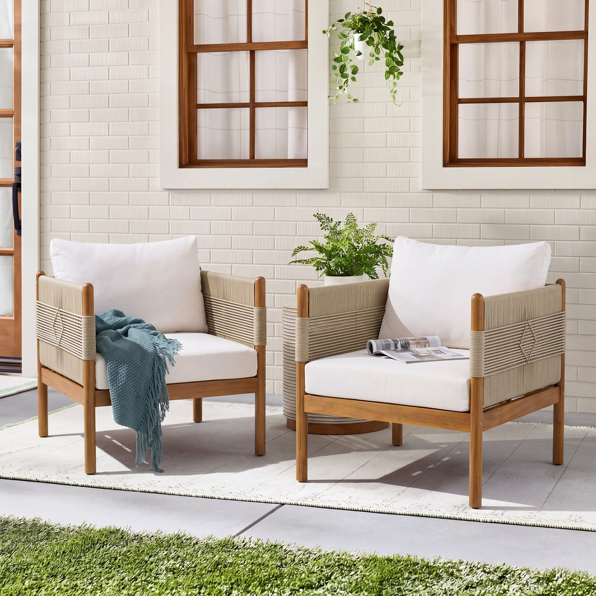 Outdoor Club Chairs (Set of 2) with Diamond-Pattern