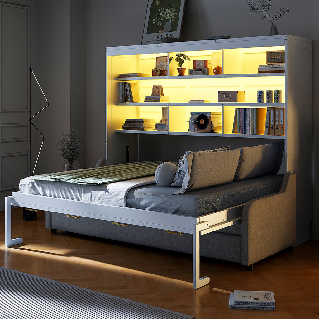 Full Size Murphy Cabinet Bed with Folding Sofa